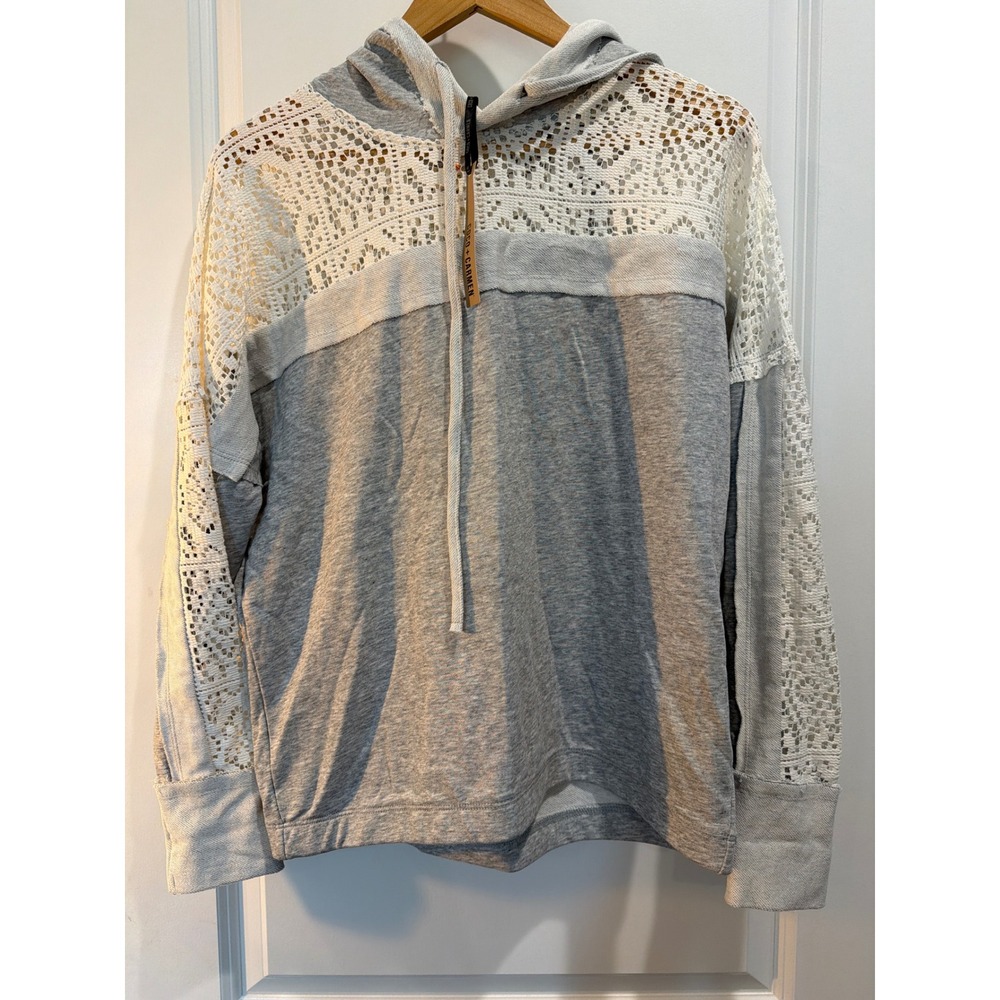 Coco + Carmen Gray Crochet Lace Panel Hoodie Sweatshirt NWT S/M